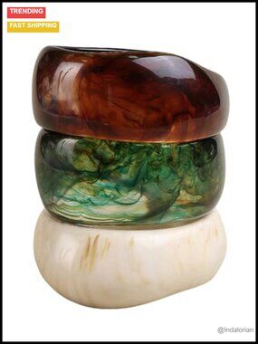 Chunky Resin Acrylic Bangle Bracelets Wide Geometric Stackable Set of 3